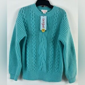 Cat & Jack Light Turquoise Braided Knit Crew Neck Sweater Kids Sz6/7 NWT
